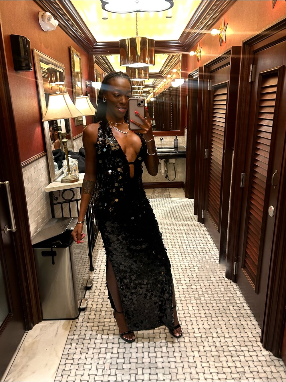 Fashion Nova Black Sequin Backless Halter Dress